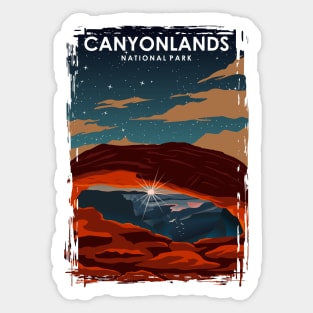 Canyonlands National Park Vintage Minimal Retro Travel Poster at Night Sticker